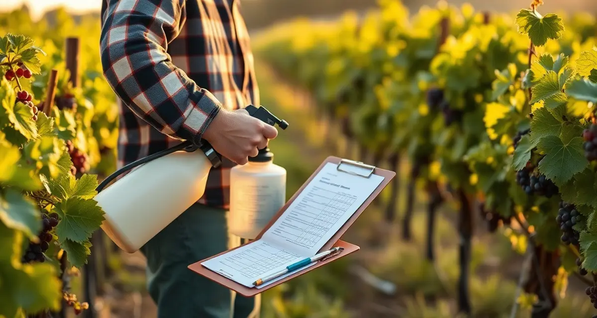 MDA compliant vineyard spray documentation Missouri vineyard spray log template showing MDA-compliant pesticide application records with target pest fields for Norton grapes