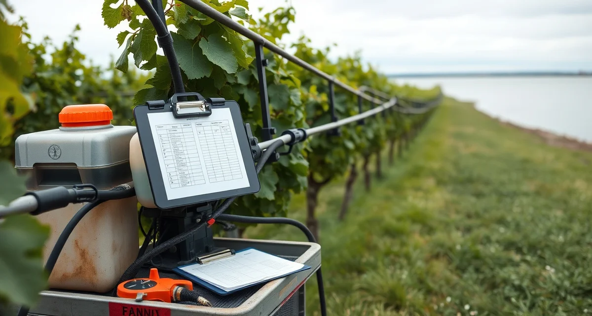 ODA spray record requirements for Lake Erie vineyards Ohio vineyard spray records documentation with Lake Erie buffer zone compliance setup and pesticide application equipment