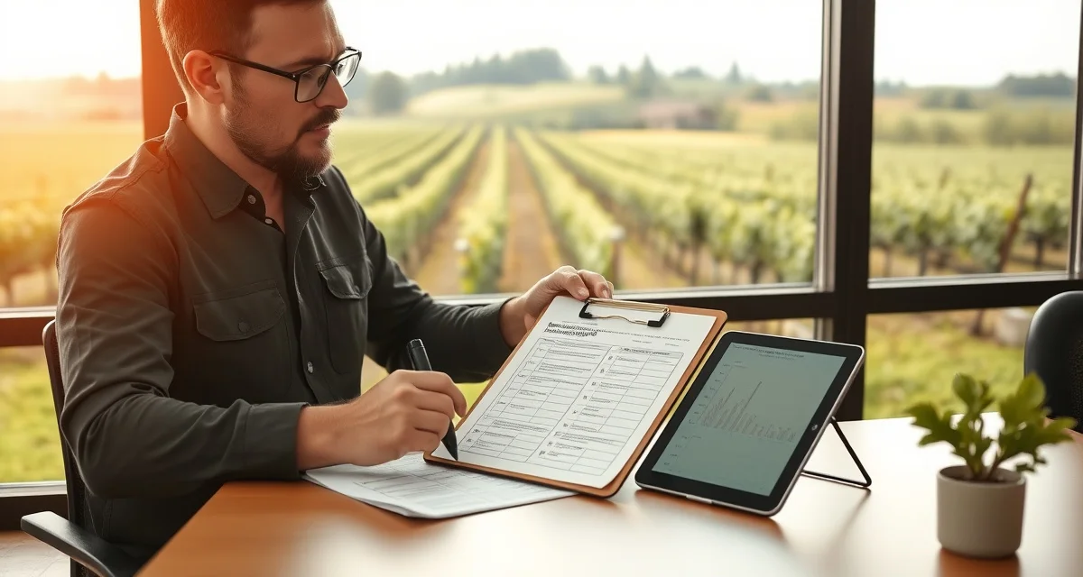 ODA Pesticide Compliance Documentation Oregon vineyard manager reviewing ODA pesticide reporting requirements and restricted-use pesticide records for compliance documentation