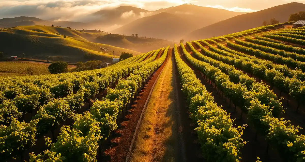 Cool climate Santa Barbara wine country vineyard management Santa Barbara vineyard rows with Pinot Noir and Chardonnay varieties showing coastal marine climate conditions and disease management practices