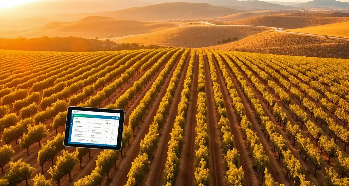 VitisScribe vineyard management software for Texas wine regions Texas vineyard rows with modern management software interface displaying irrigation and pest control records for Hill Country viticulture operations.