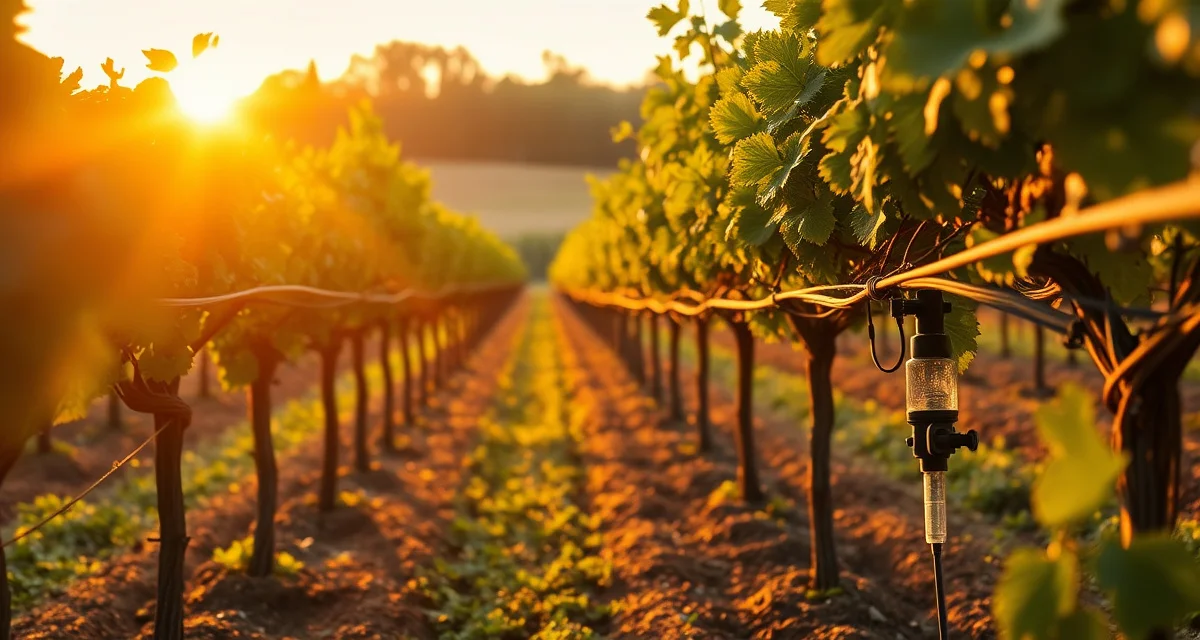 Professional vineyard water management system Drip irrigation system in vineyard with soil moisture monitoring equipment for precise irrigation scheduling and water management