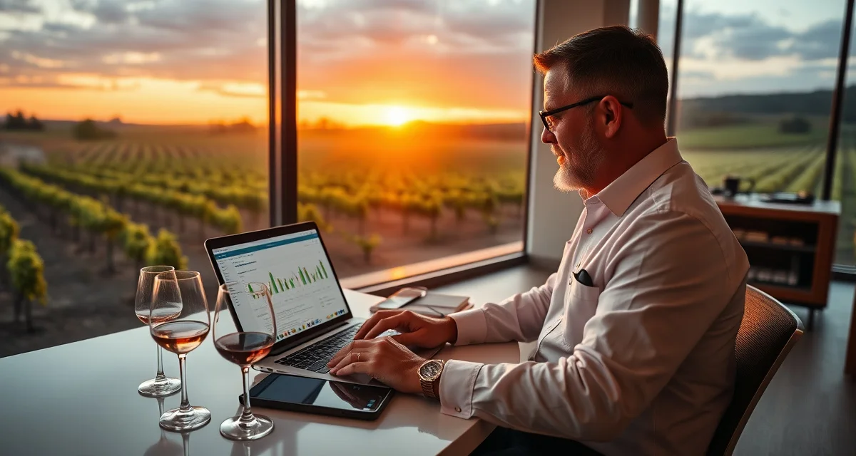 Software evaluation best practices for vineyard management platforms Winemaker comparing vineyard management software features during free trial evaluation on laptop