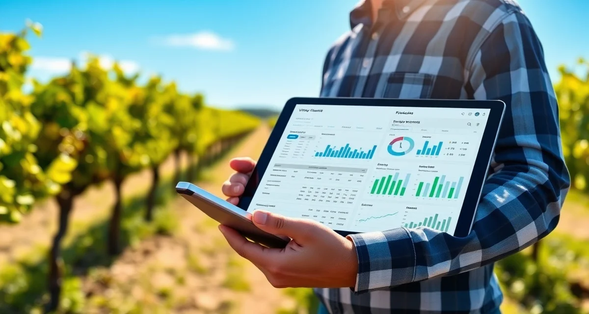 Carbon credit documentation for reduced pesticide vineyard management Vineyard manager documenting spray data records for carbon credit program submissions and sustainability tracking