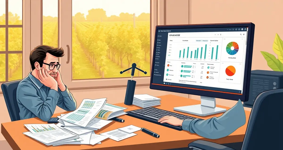 Spreadsheet spray records vs. compliant vineyard management software Vineyard manager reviewing spray records in spreadsheet versus modern compliance software for DPR audit documentation