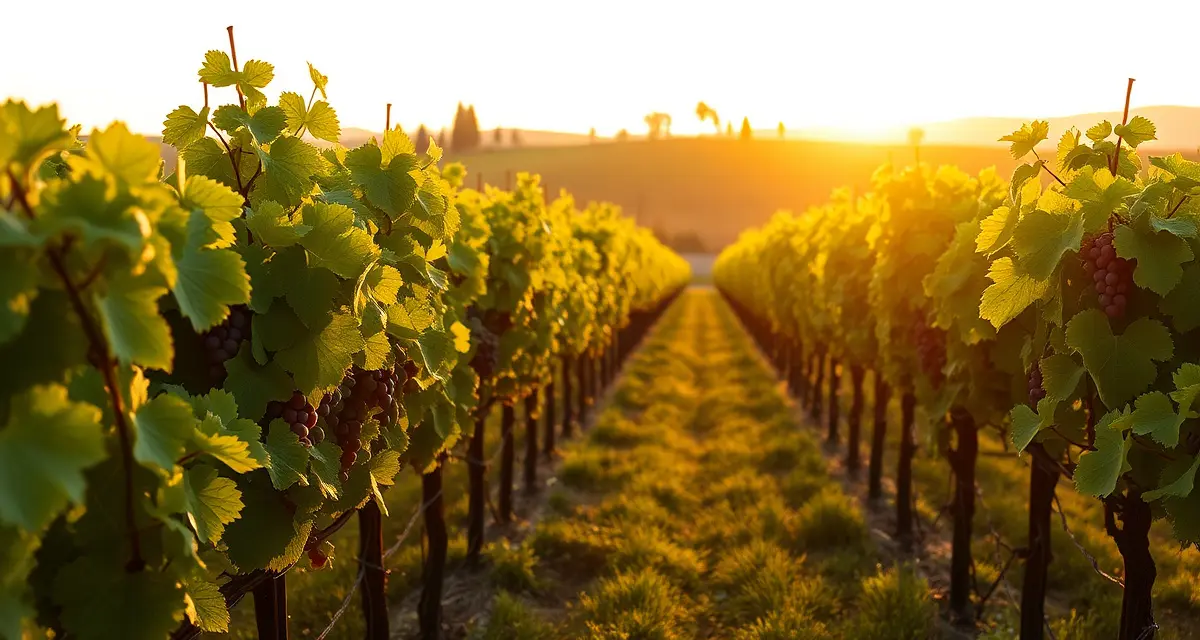 IPM strategies for Washington State vineyards Washington vineyard rows showing integrated pest management techniques for powdery mildew and spider mite control in Columbia Valley region.